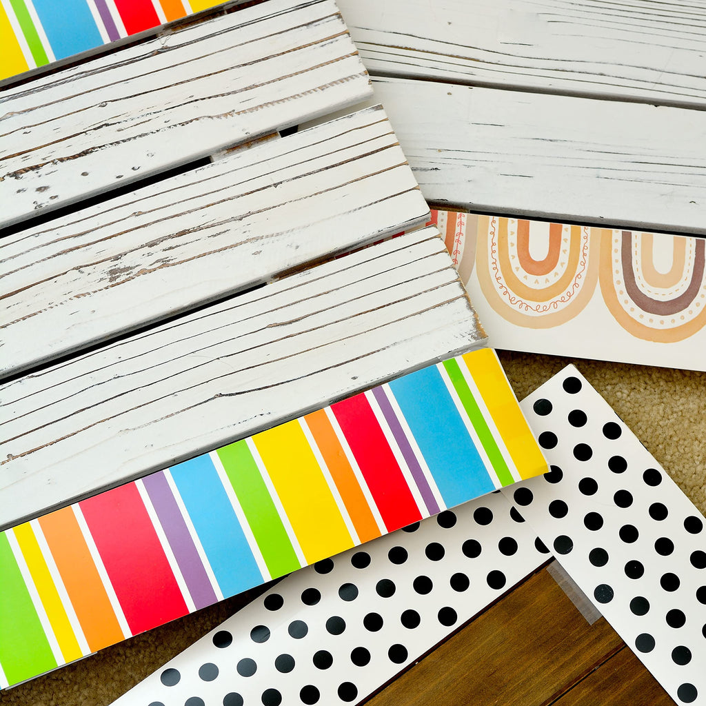 Youngever 52.5 ft Bulletin Board Borders Confetti Border for Classroom Decoration (Rainbow Stripe Design)