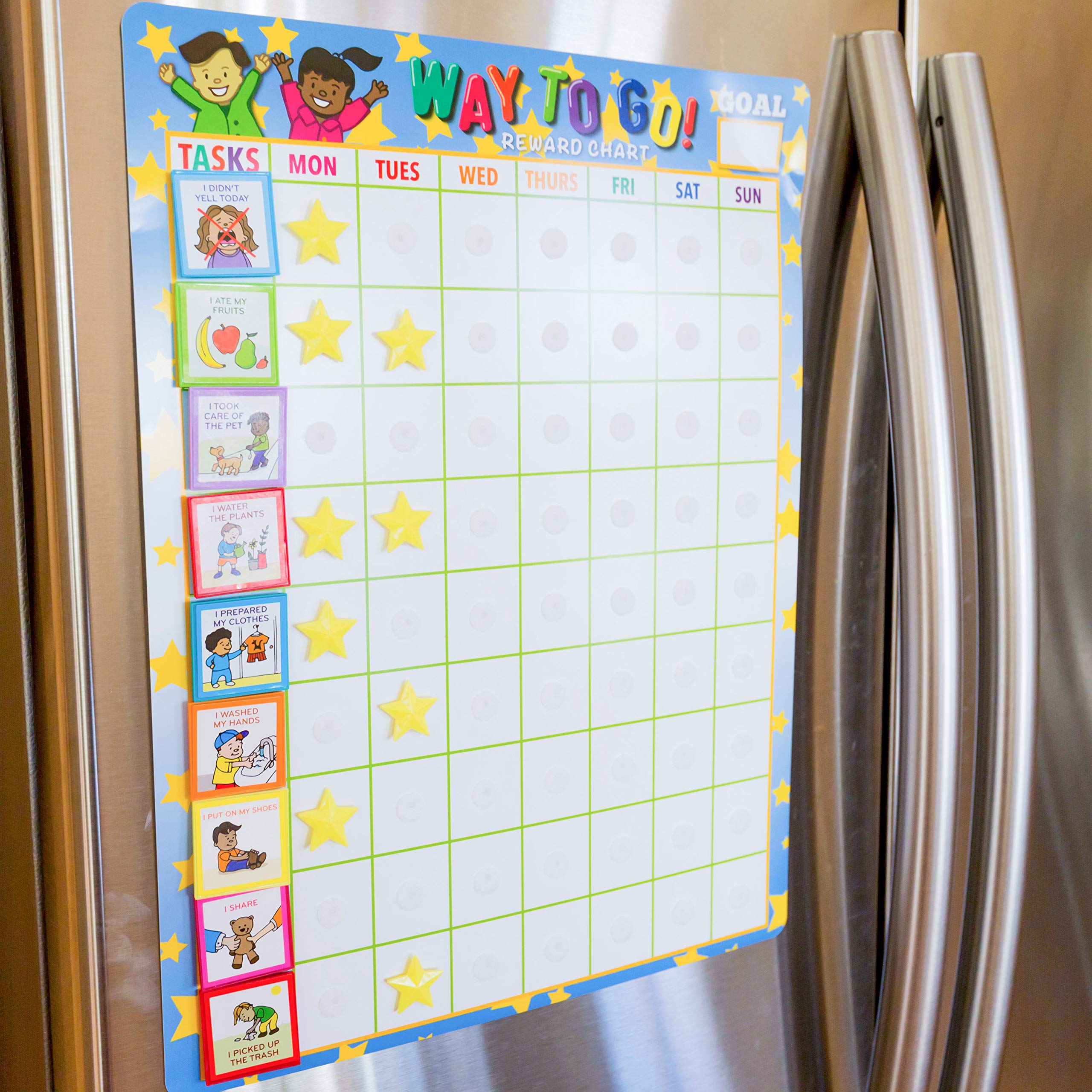 Youngever Reward Chart, Responsibility Chart, Magnetic Chore Chart, Way to Go Behavior Chart for Kids with 75 Behavioral Chores, 17.5 x 13.5 Inch