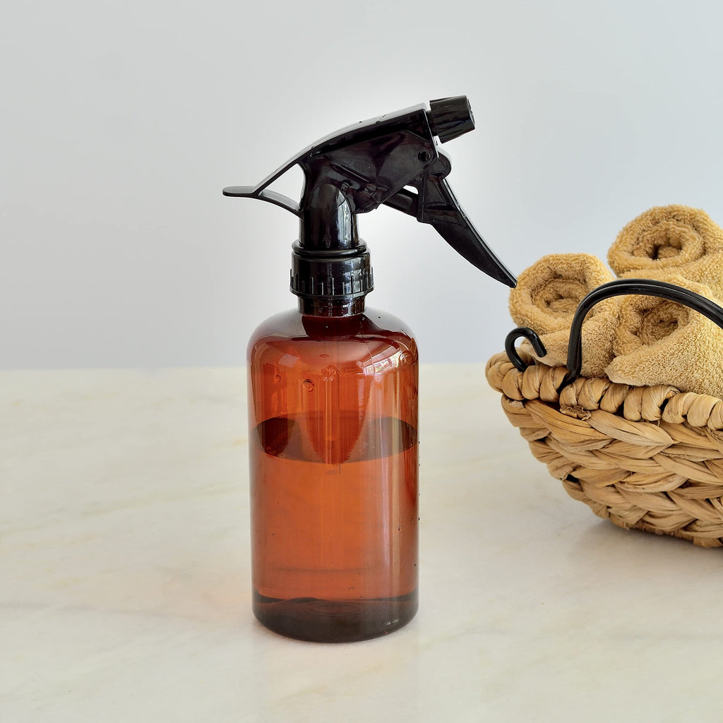 Youngever 6 Pack Empty Amber Plastic Spray Bottles, 12 Ounce Refillable Container for Essential Oils, Cleaning Products, or Aromatherapy, Trigger Sprayer with Mist and Stream Settings