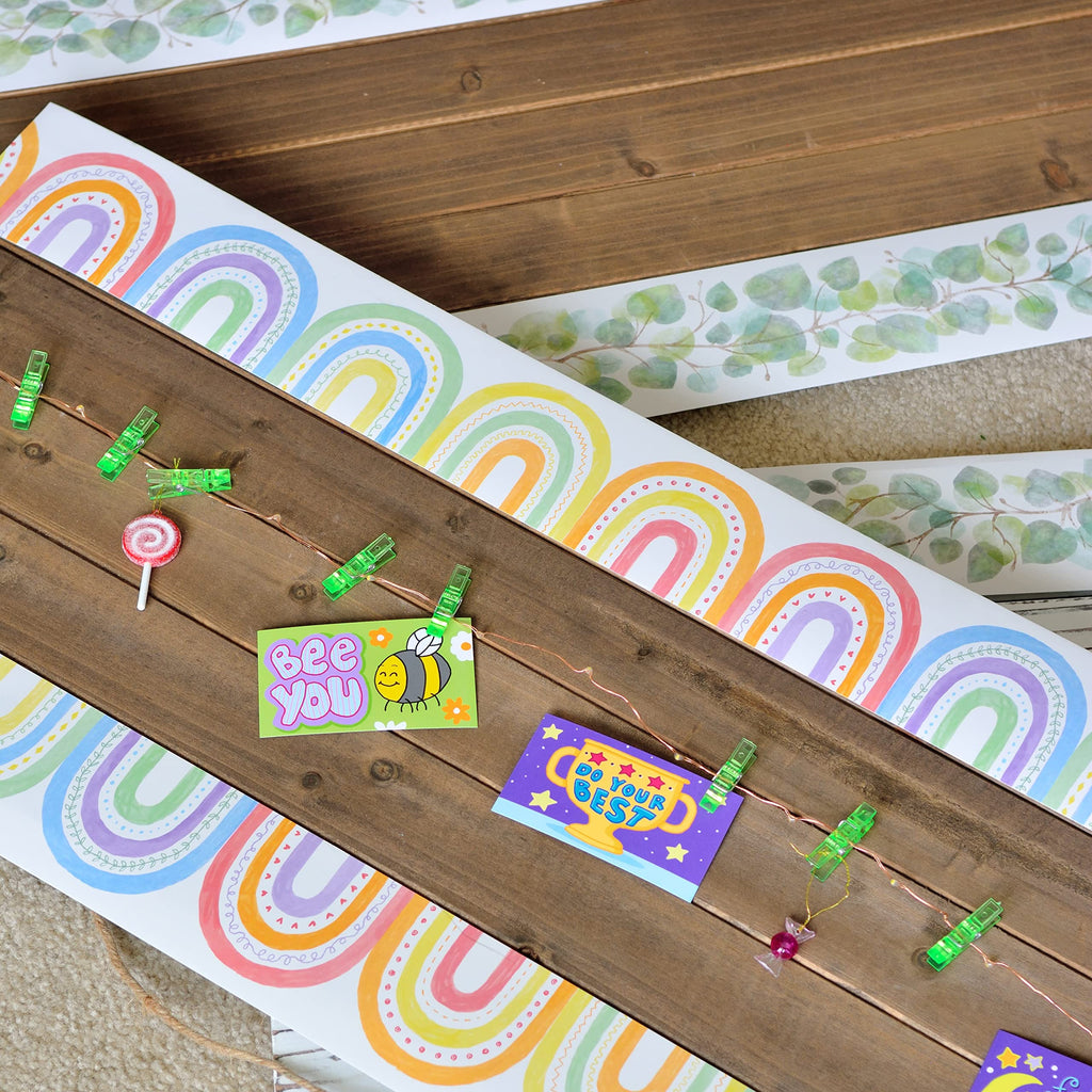 Youngever 52.5 ft Bulletin Board Borders for Classroom Decoration, Rainbow Design