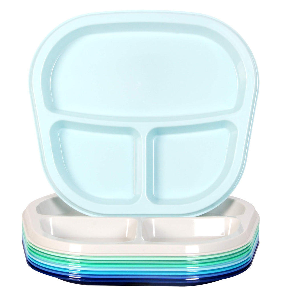Youngever 3-Compartment Divided Plastic Kids Tray, 3 Compartment Plates, Set of 9