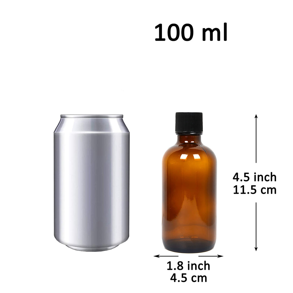 Youngever 16 Pack 3.5 Ounce Empty Glass Bottles with Lids, Amber Glass Tight Seal Lids, Refillable Container for Essential Oils, Vanilla Extract and More