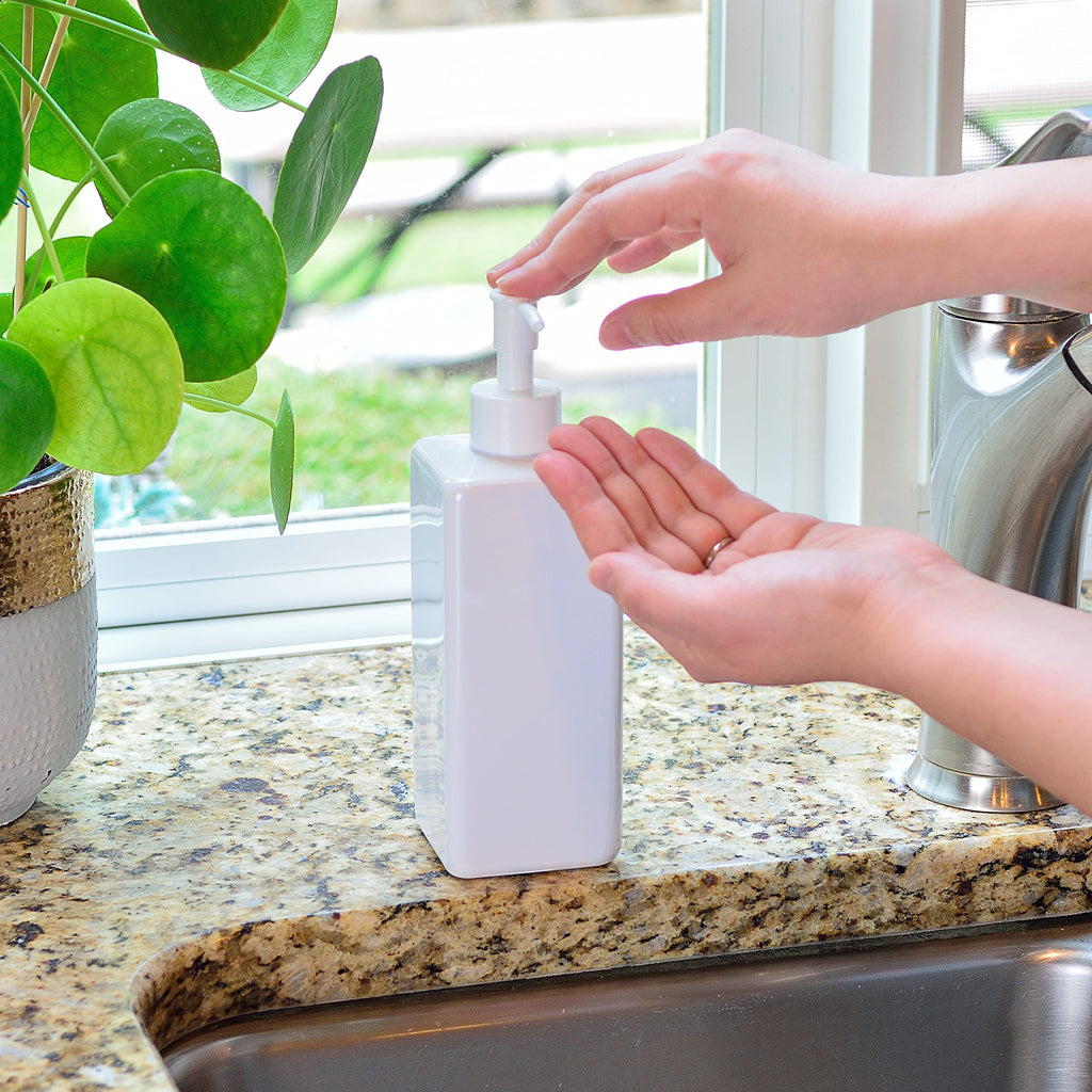 Youngever 5 Pack 16 Ounce Plastic Pump Bottles, Refillable Square Plastic Pump Bottles for Dispensing Lotions, Shampoos and More