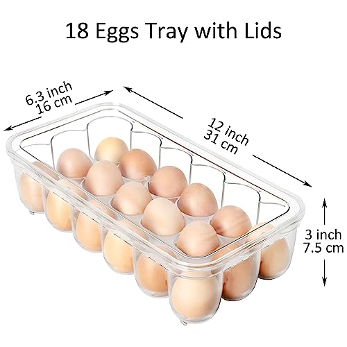 Youngever 2 Pack Stackable Plastic Egg Holders, Clear Fridge Organizer with Lids, 2 Sets 18 Eggs Trays