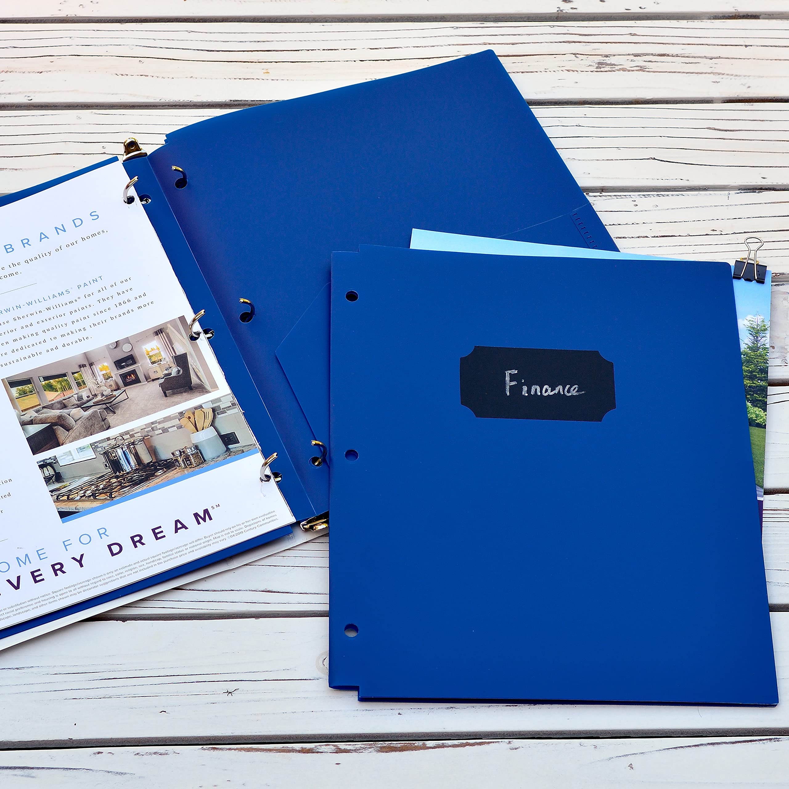 Youngever 6 Pack Heavy Duty Plastic Two Pocket Folders, Binder Dividers with Pocket, 3 Hole Punch Folder with Notches, Binder Folders