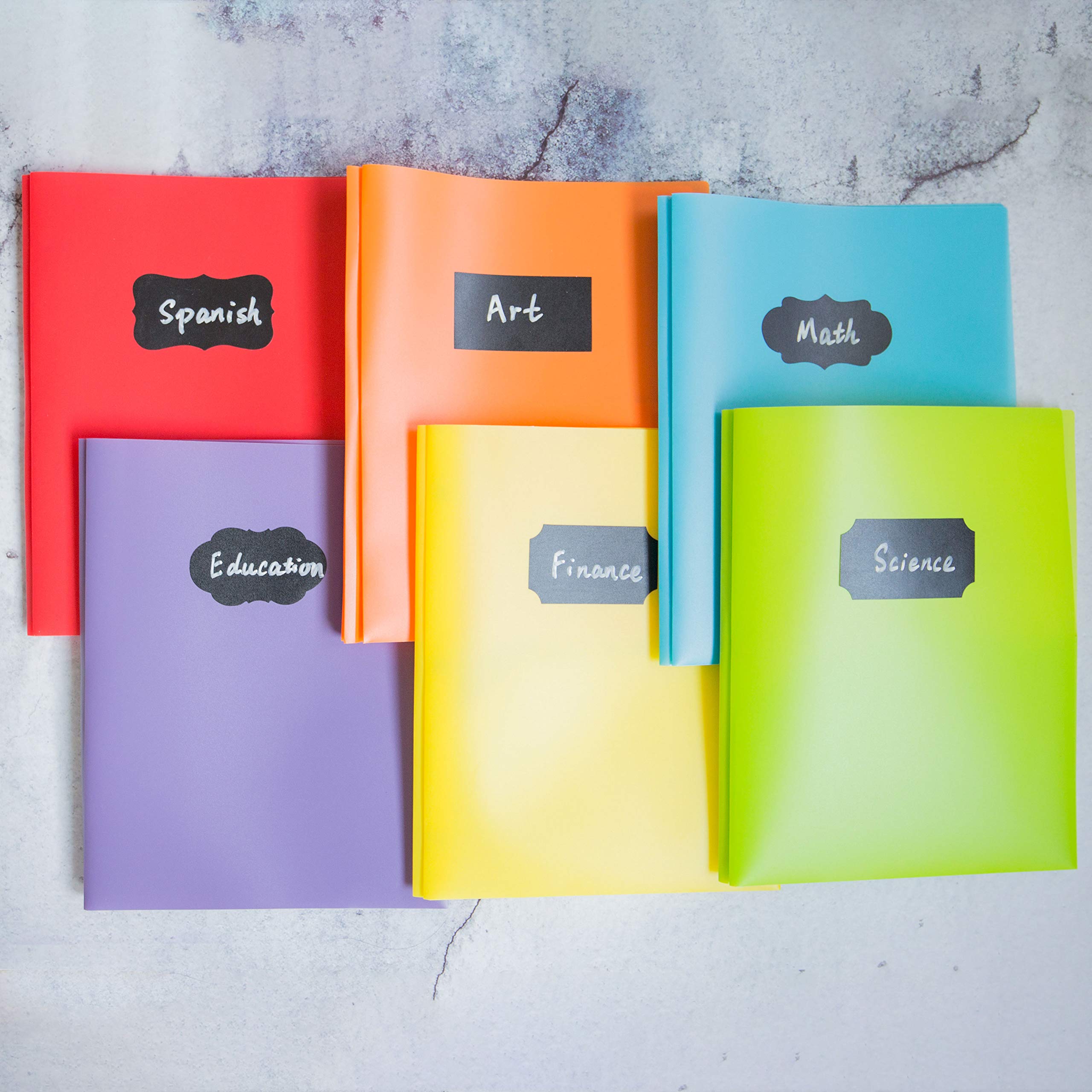 Youngever 12 Pack Heavy Duty Plastic Two Pocket Folders with 3 Prongs, Metal Prongs Fastener, Heavy Duty Plastic 2 Pocket Folder, in 6 Colors