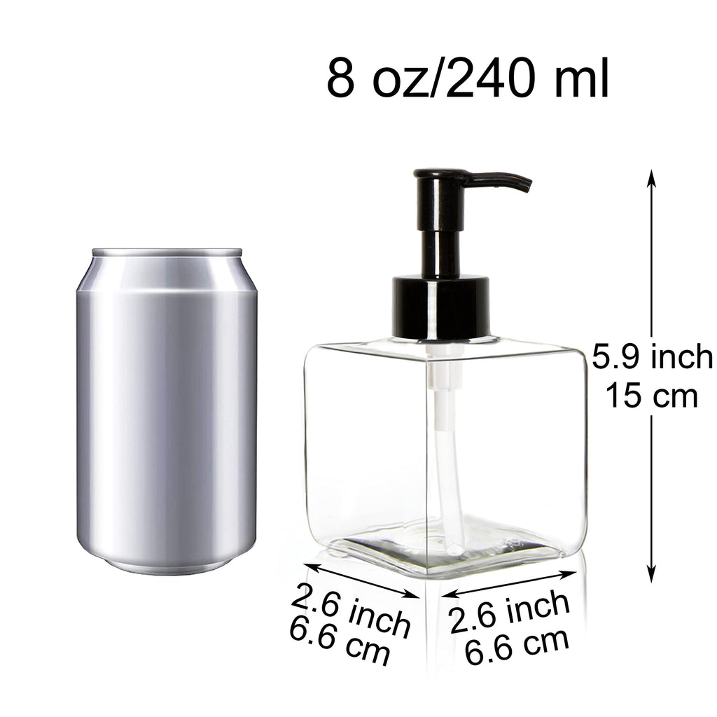 Youngever 5 Pack Clear Plastic Square Pump Bottles, Refillable Plastic Pump Bottles for Dispensing Lotions, Shampoos