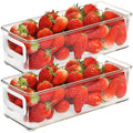 Youngever 2 Pack Stackable Plastic Storage Organizer Container Bin, Stackable Storage Bins with Handler for Refrigerator, Pantry