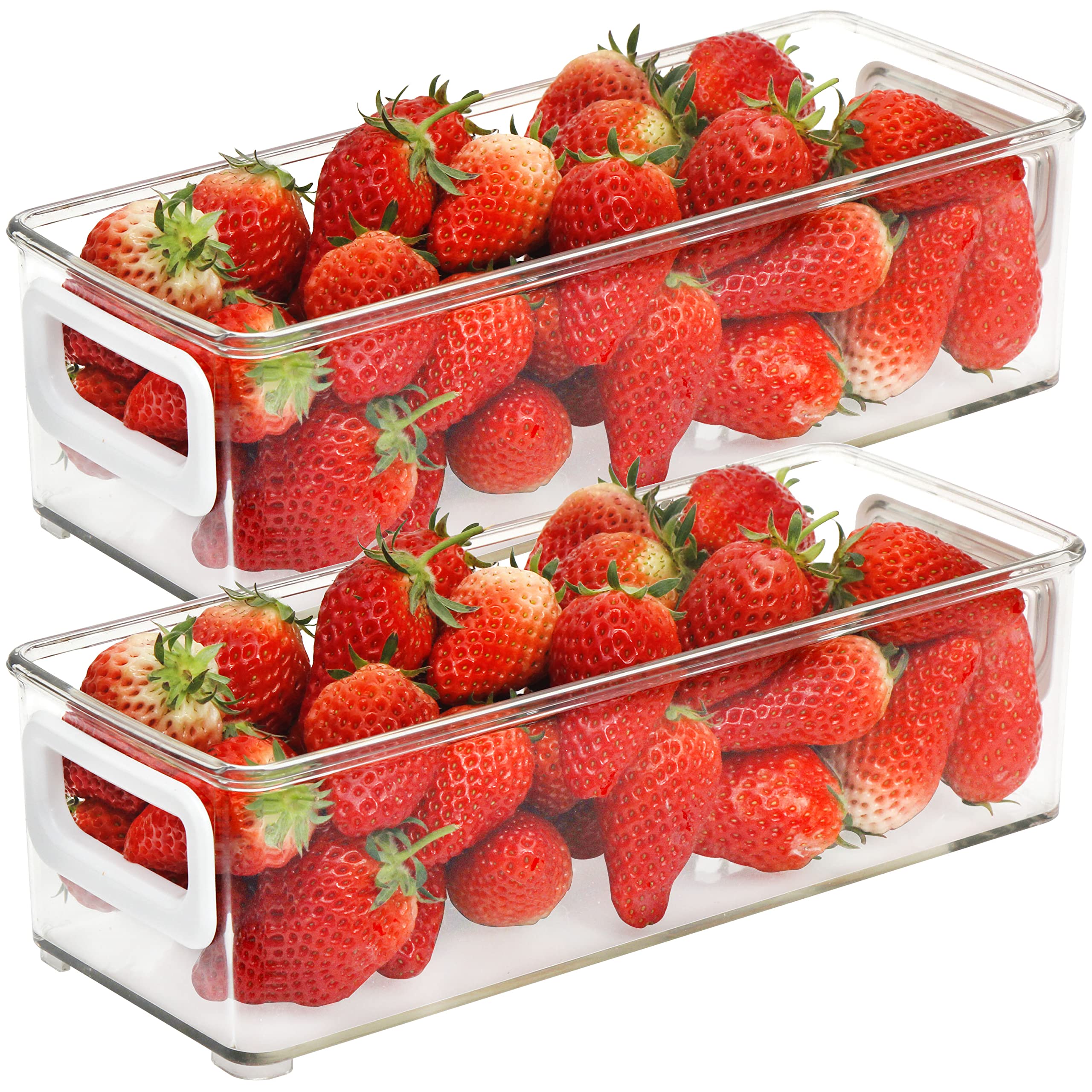 Youngever 2 Pack Stackable Plastic Storage Organizer Container Bin, Stackable Storage Bins with Handler for Refrigerator, Pantry