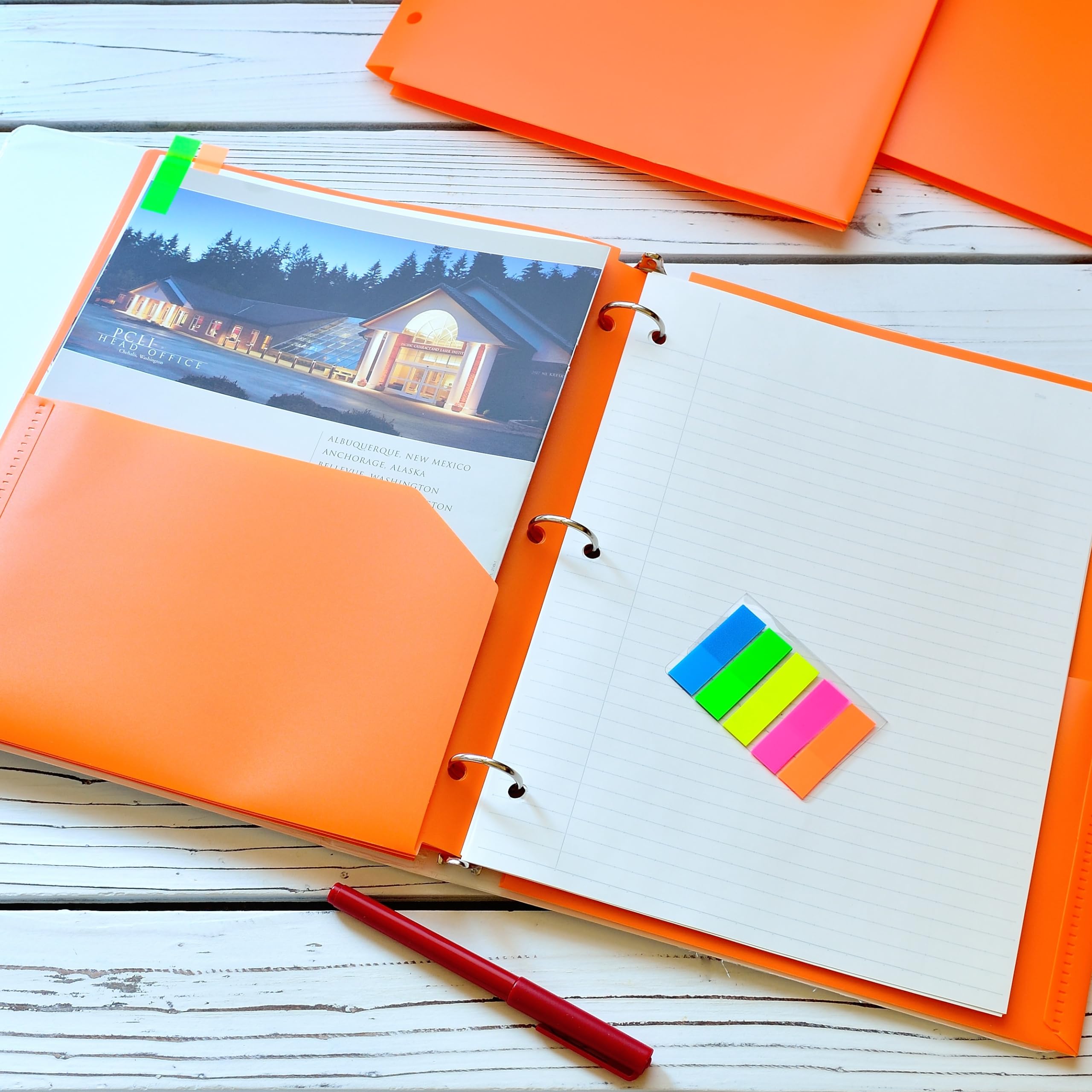 Youngever 6 Pack Heavy Duty Plastic Two Pocket Folders, Binder Dividers with Pocket, 3 Hole Punch Folder with Notches, Binder Folders