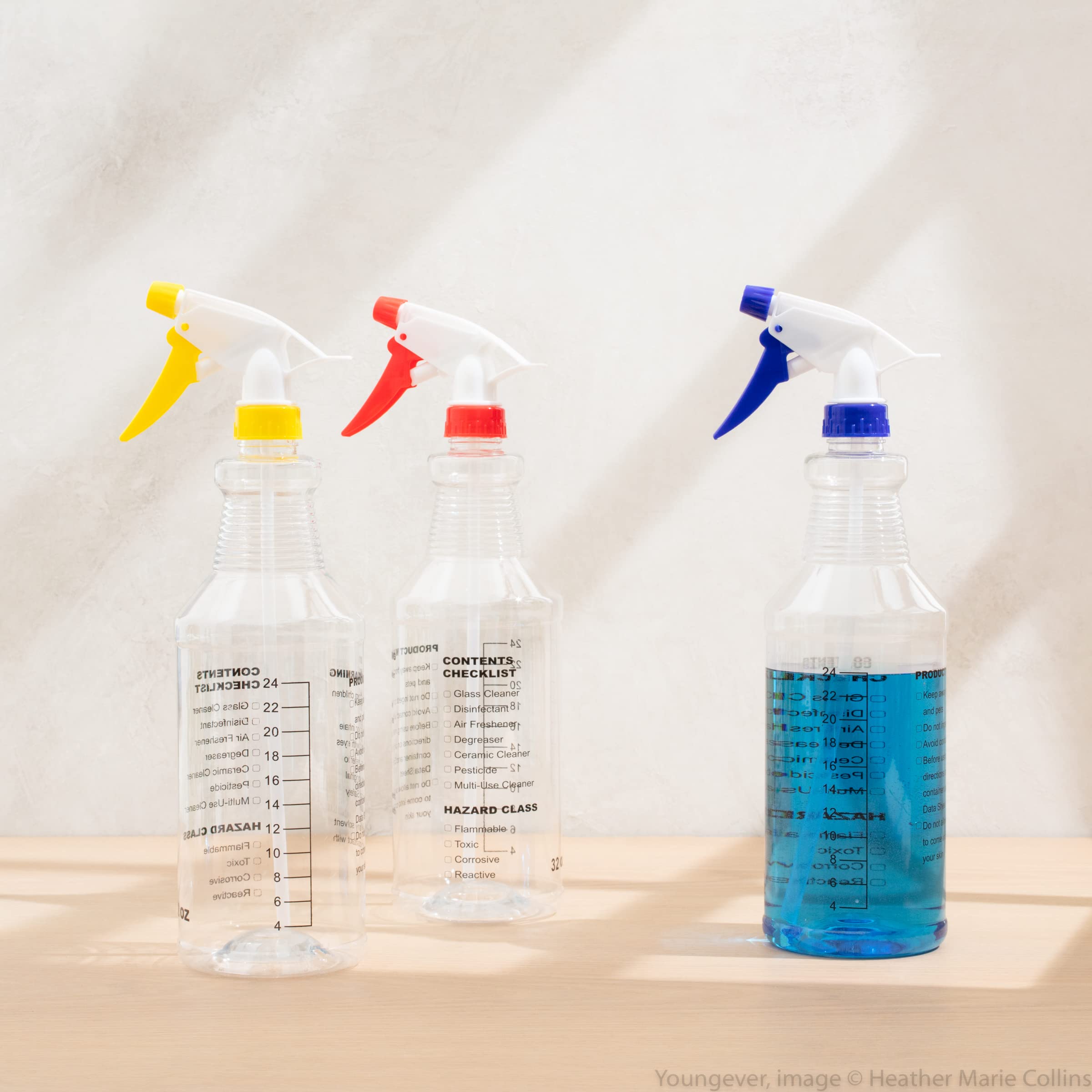 Youngever 4 Pack Empty Spray Bottles, 16 Ounce Spray Bottles for Cleaning Solutions, Pressurized Sprayer, Adjustable Nozzle, Printed Measurements and Checkbox