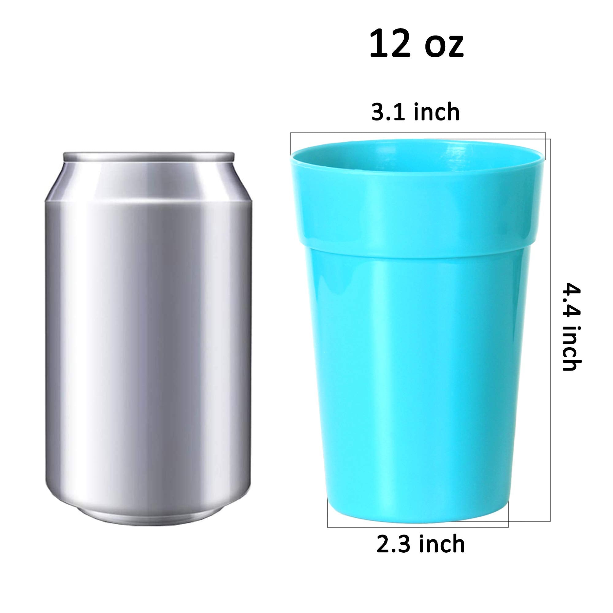 Youngever 18 Pack 12 Ounce Plastic Kids Juice Tumblers, Unbreakable Drinking Glasses, Plastic Cups, Reusable | Stackable | NO BPA | Top-rack Dishwasher Safe