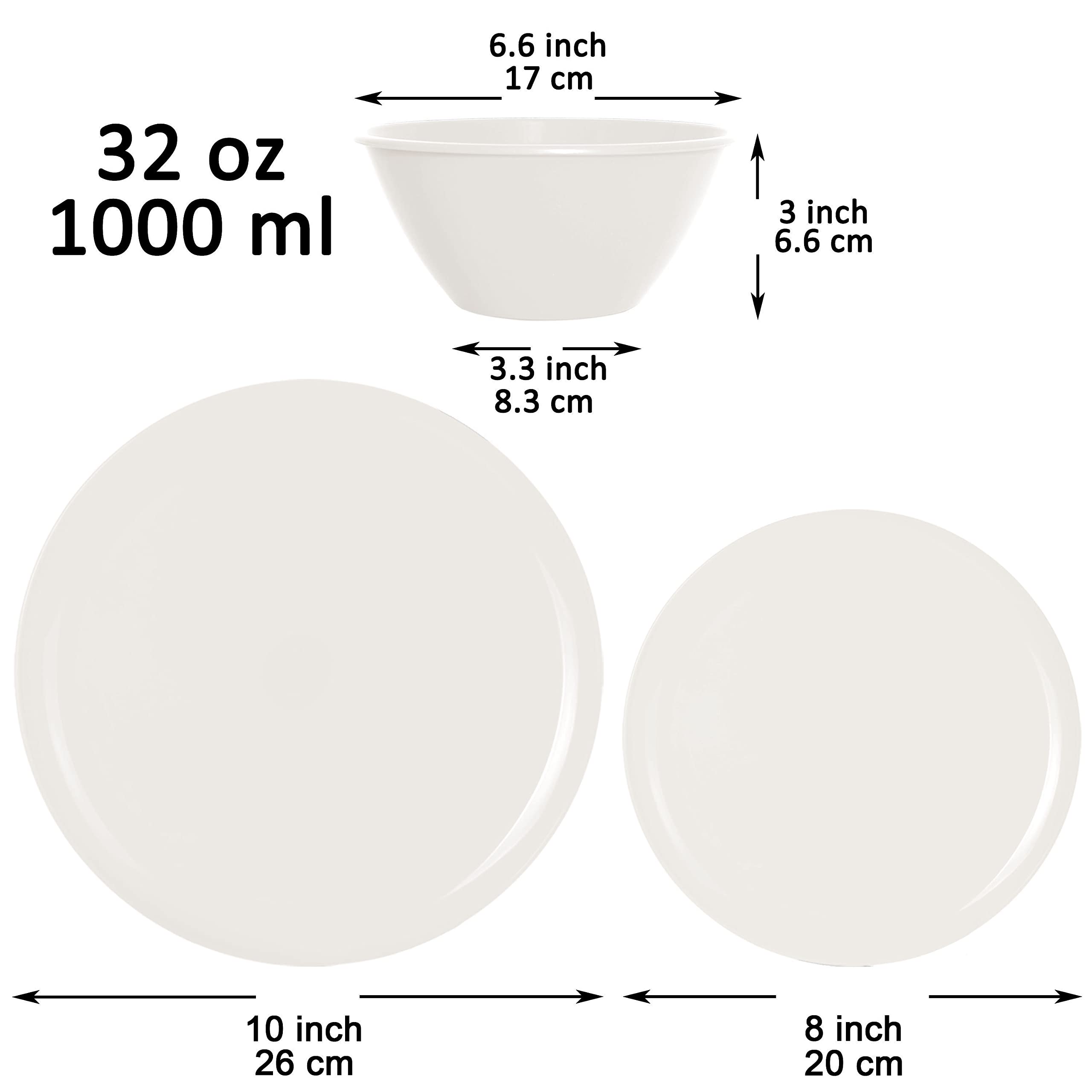 Youngever 18 Pieces Plastic Kitchen Dinnerware Set, Plates (8 Inch & 10 Inch), Bowls (32OZ), Service for 6