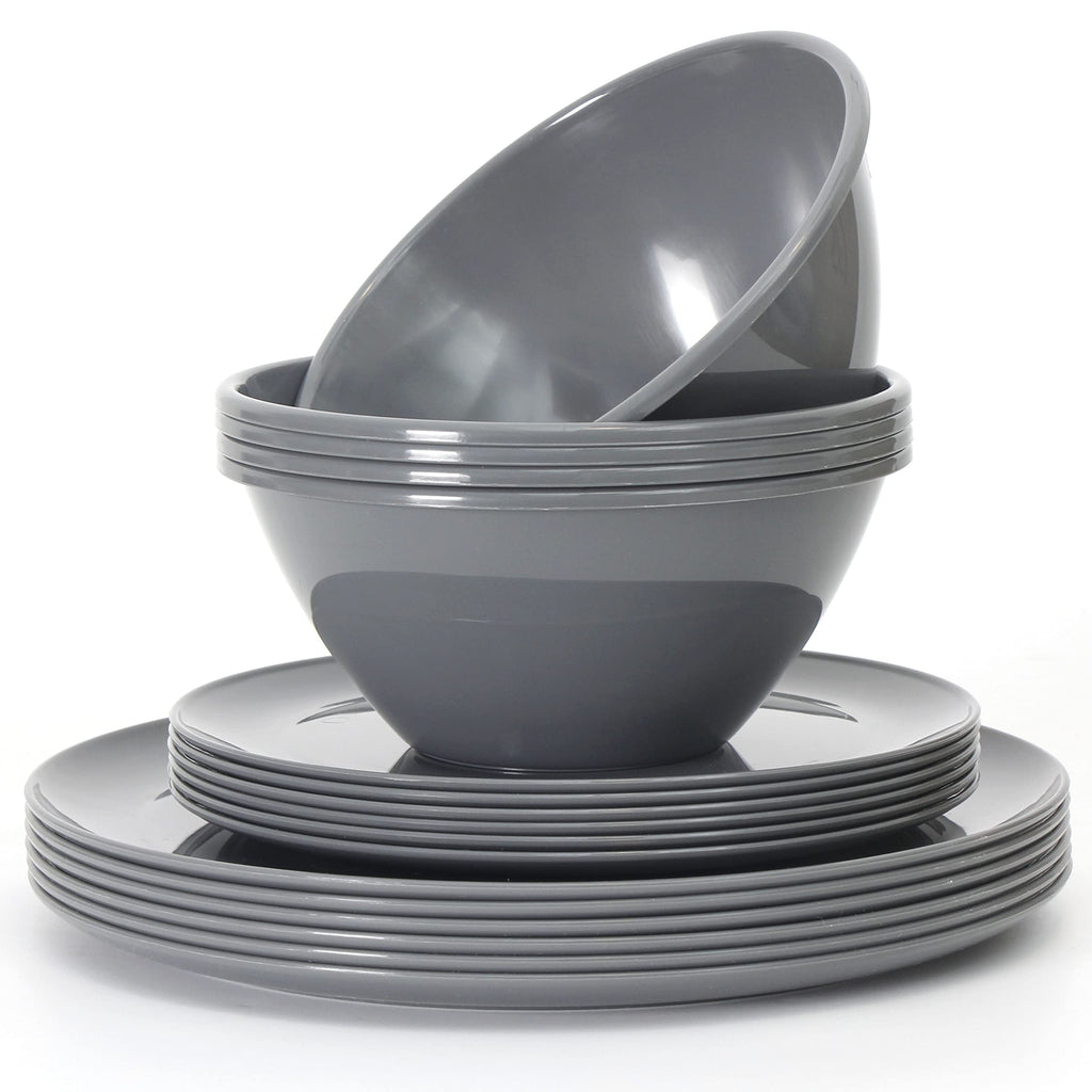Youngever 18 Pieces Plastic Kitchen Dinnerware Set, Plates (8 Inch & 10 Inch), Bowls (32OZ), Service for 6
