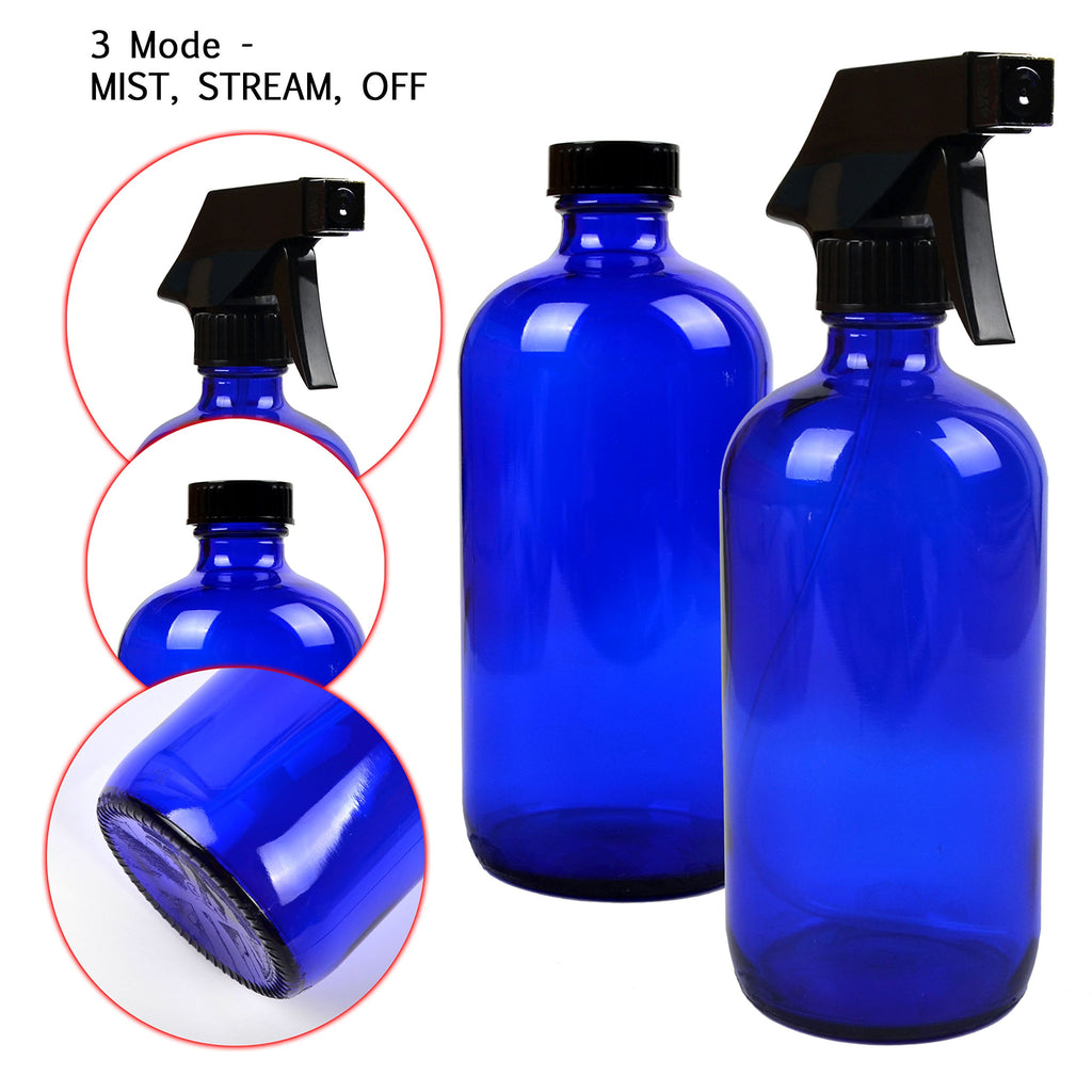 Youngever 4 Pack 16 Ounce Empty Glass Spray Bottles, Refillable Container for Essential Oils, Cleaning Products, or Aromatherapy, Trigger Sprayer with Mist and Stream Settings