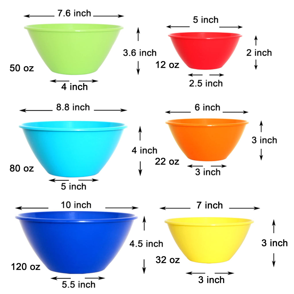 Youngever 6 Pack Large Plastic Mixing and Serving Bowls, Plastic Nesting Bowls Set (120OZ, 80OZ, 50OZ, 32OZ, 22OZ, 12OZ)