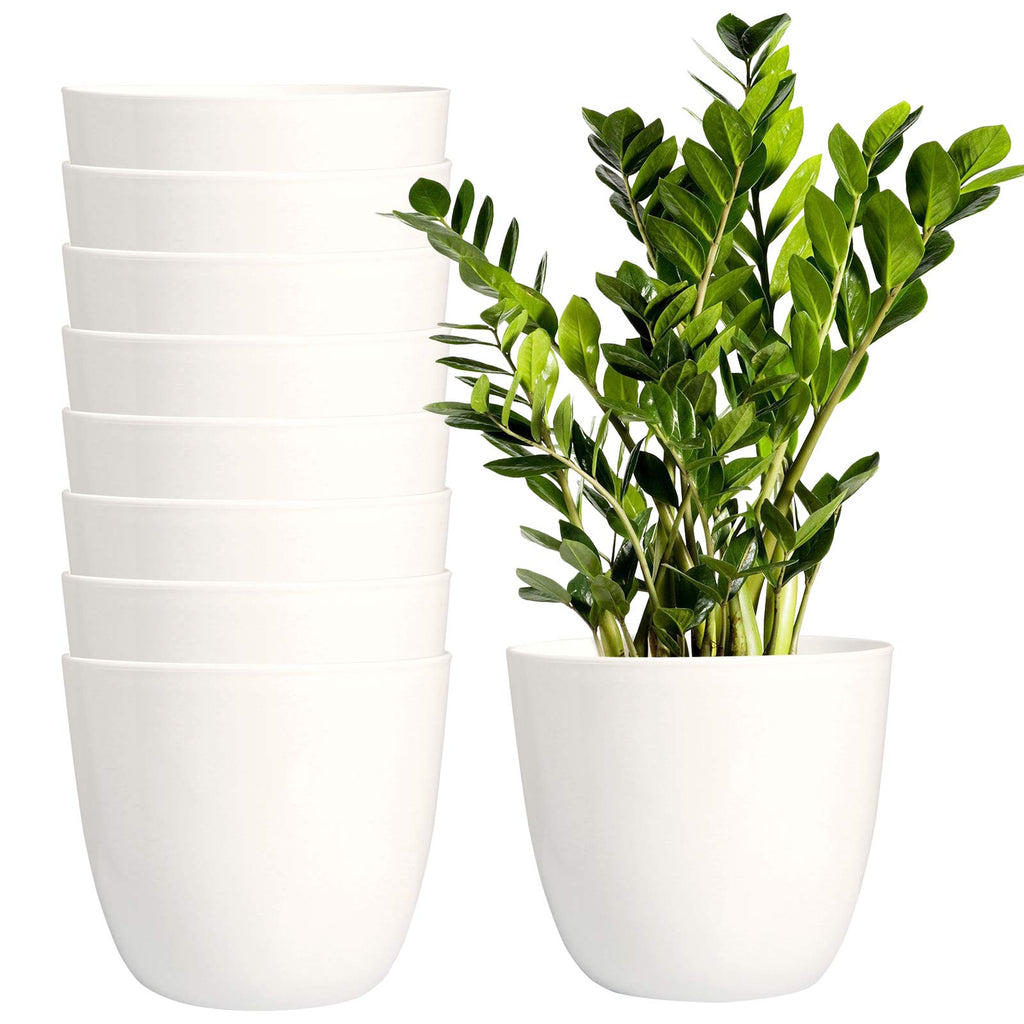 Youngever 8 Pack 5.5 Inch Plastic Planters Indoor Flower Plant Pots, Modern Decorative Gardening Pot with Drainage for All House Plants, Flowers, Herbs, Succulents and Hanging Plants