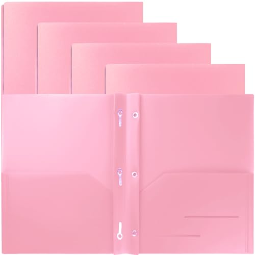 Youngever 6 Pack Heavy Duty Plastic Two Pocket Folders with 3 Prongs, Metal Prongs Fastener, Heavy Duty Plastic 2 Pocket Folder
