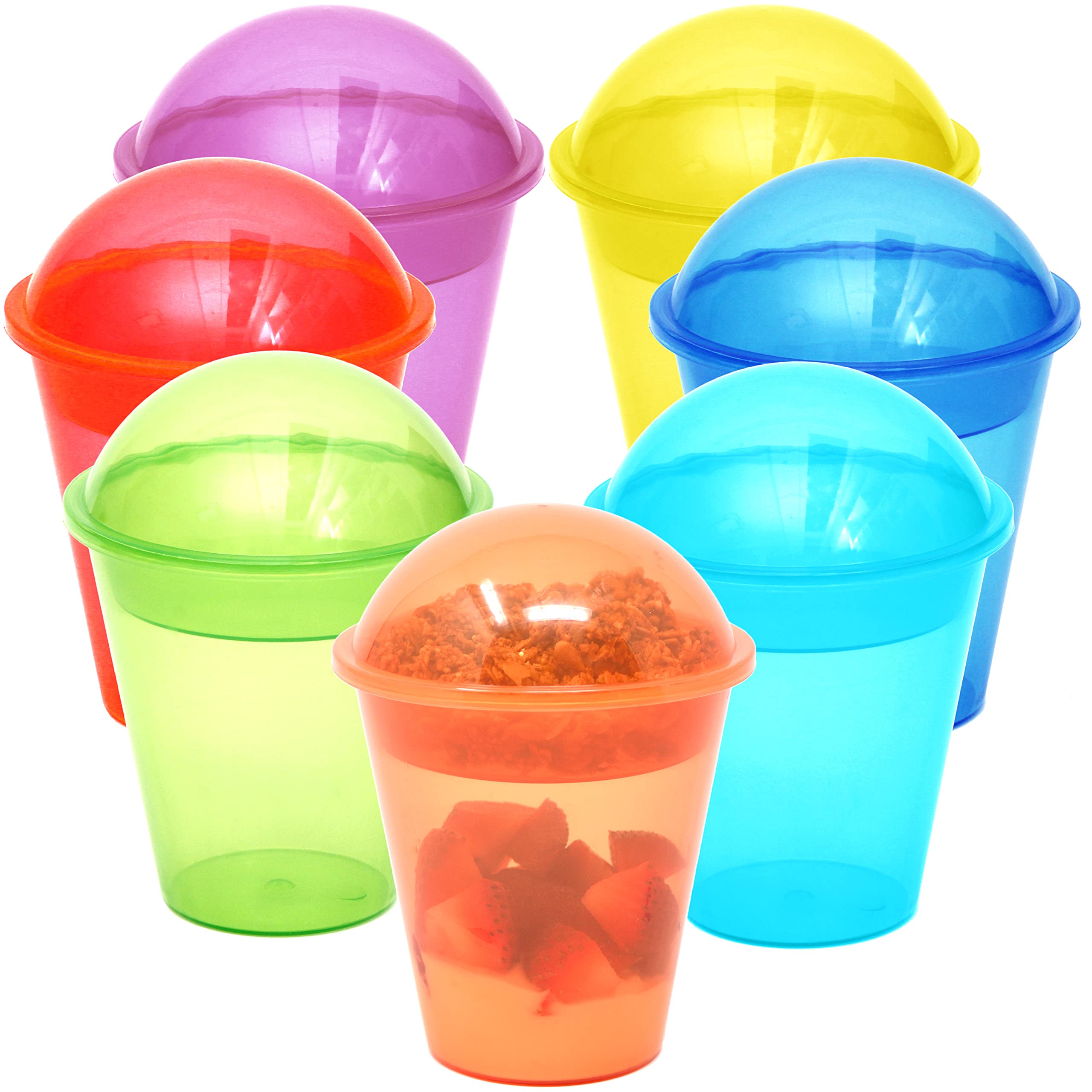 Youngever 7 Set Plastic Yogurt Cups with Dome Lids, Reusable Dessert and Parfait Cups, Spill and Leak Proof