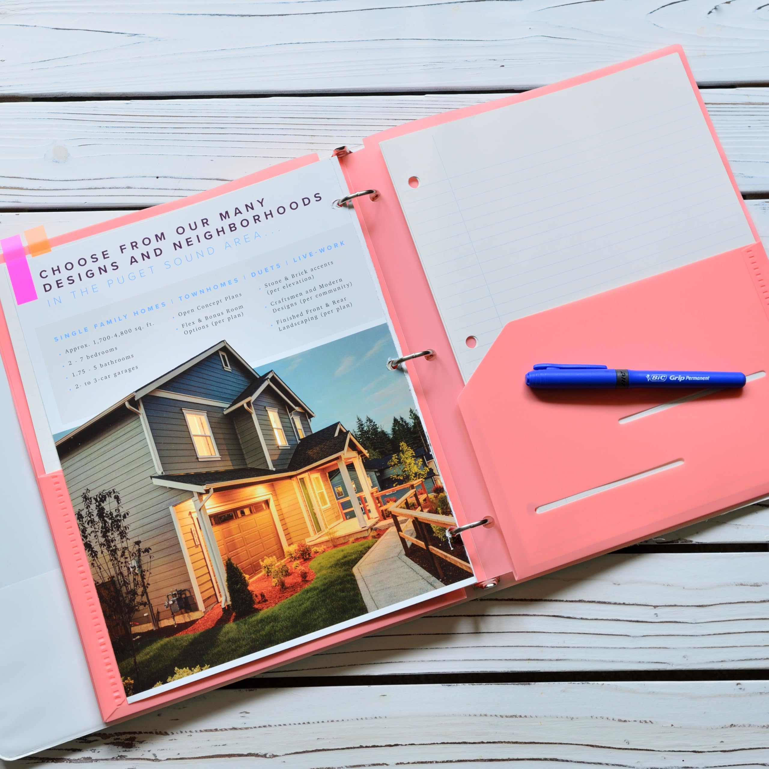 Youngever 6 Pack Heavy Duty Plastic Two Pocket Folders, Binder Dividers with Pocket, 3 Hole Punch Folder with Notches, Binder Folders