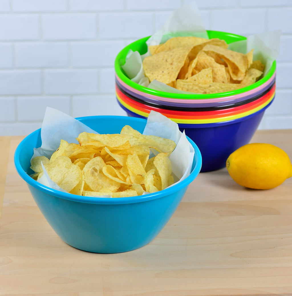 Youngever 9 inch 80 Ounce Plastic Mixing and Serving Bowls, Popcorn Bowls, Salad Bowls, Chip and Dip Serving Bowls, Set of 9