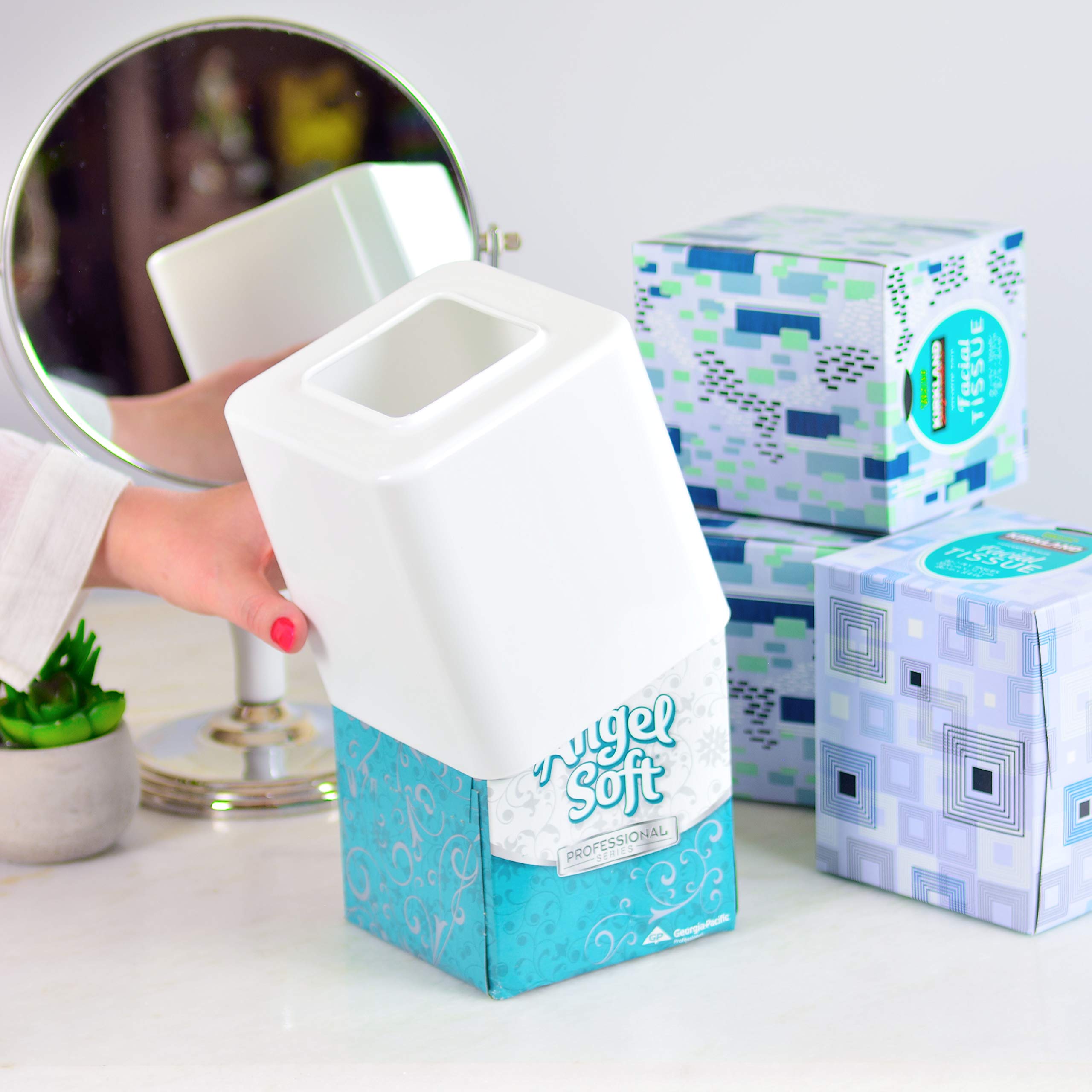 Youngever 2 Pack Tissue Box Covers, Plastic Square Tissue Box Holders, Square Napkin Box Holders