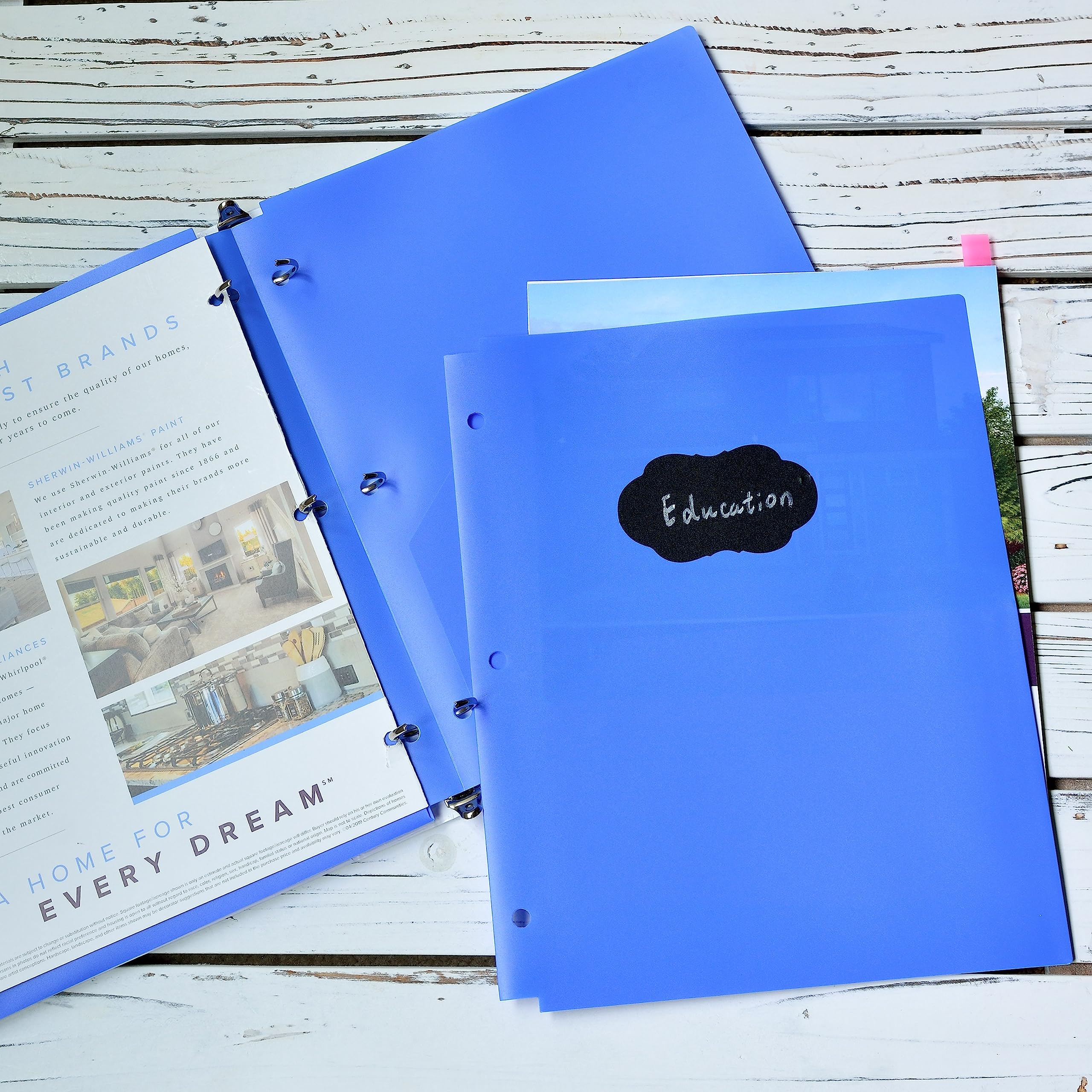 Youngever 6 Pack Heavy Duty Plastic Two Pocket Folders, Binder Dividers with Pocket, 3 Hole Punch Folder with Notches, Binder Folders