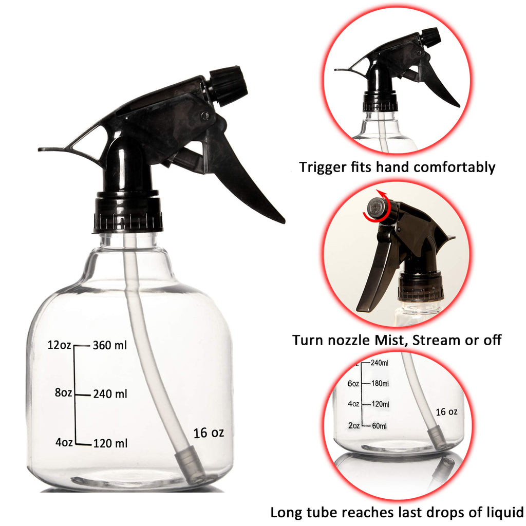 Youngever 6 Pack 16 Ounce Empty Plastic Spray Bottles, Spray Bottles for Hair and Cleaning Solutions