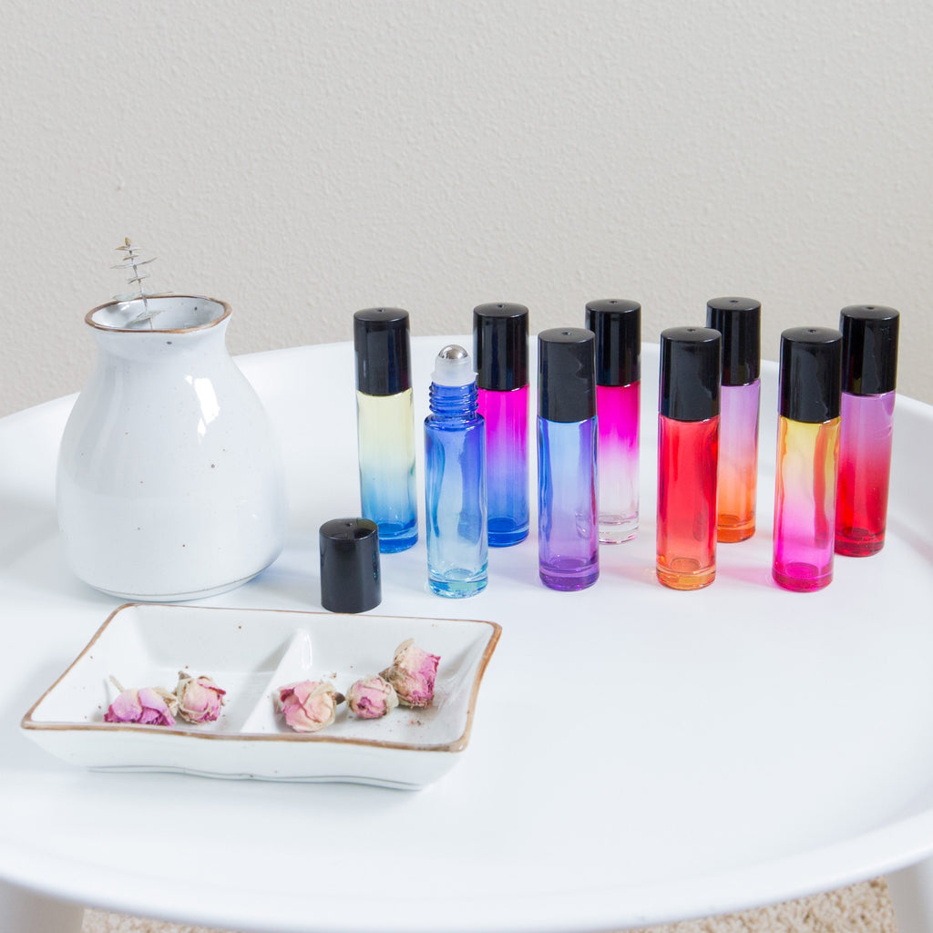 Youngever 18 Pack Rainbow Color Essential Oil Roller Bottles with Stainless Steel Roller Balls in 9 Colors, Opener, 2 Clear Transfer Pipettes, 2 Mini Funnels and Extra Roller Ball