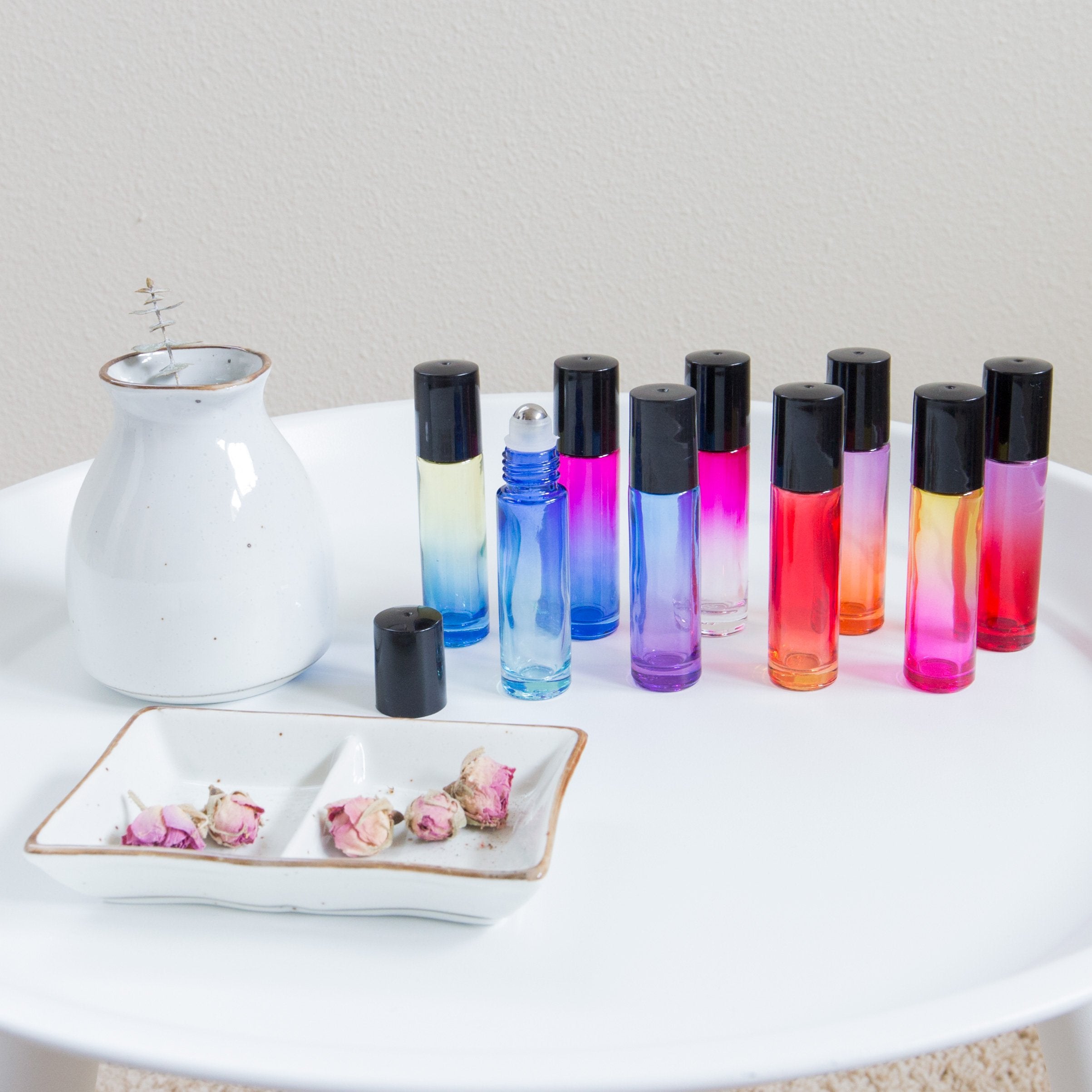 Youngever 18 Pack Rainbow Color Essential Oil Roller Bottles with Stainless Steel Roller Balls in 9 Colors, Opener, 2 Clear Transfer Pipettes, 2 Mini Funnels and Extra Roller Ball